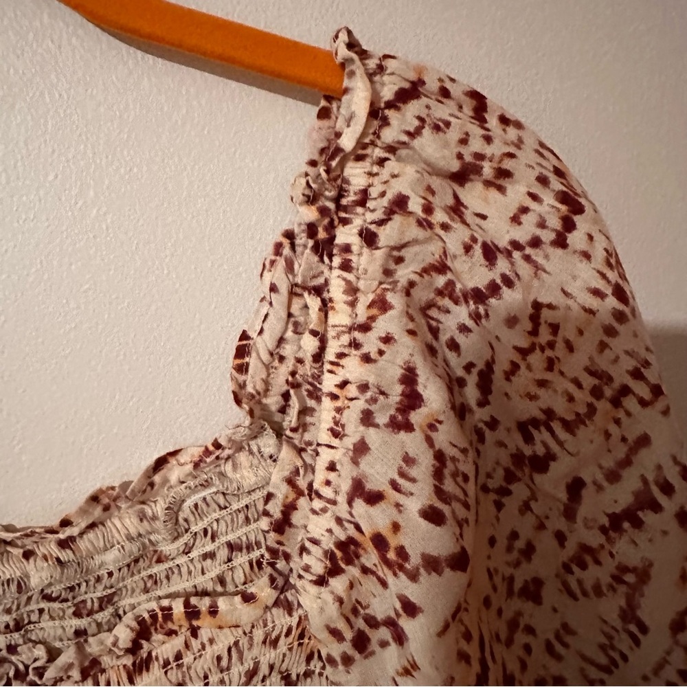 Old Navy Red and Cream Puff Sleeve Peplum Blouse Medium Boho Summer Spring‎ - Picture 8 of 14